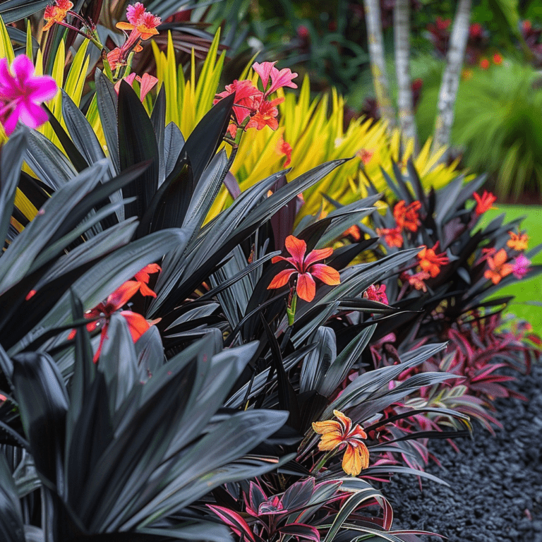 Tropische bloemen 7 zwarte plantjes