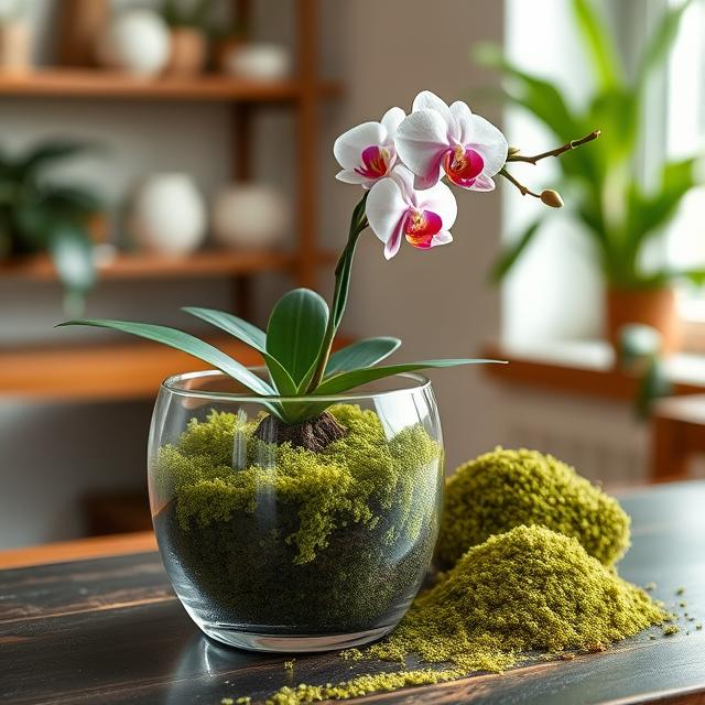 Sphagnum mos bij orchidee