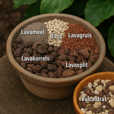 Lavagruis, lavasplit, lavakorrels, bims, lavameel en vulcastrat
